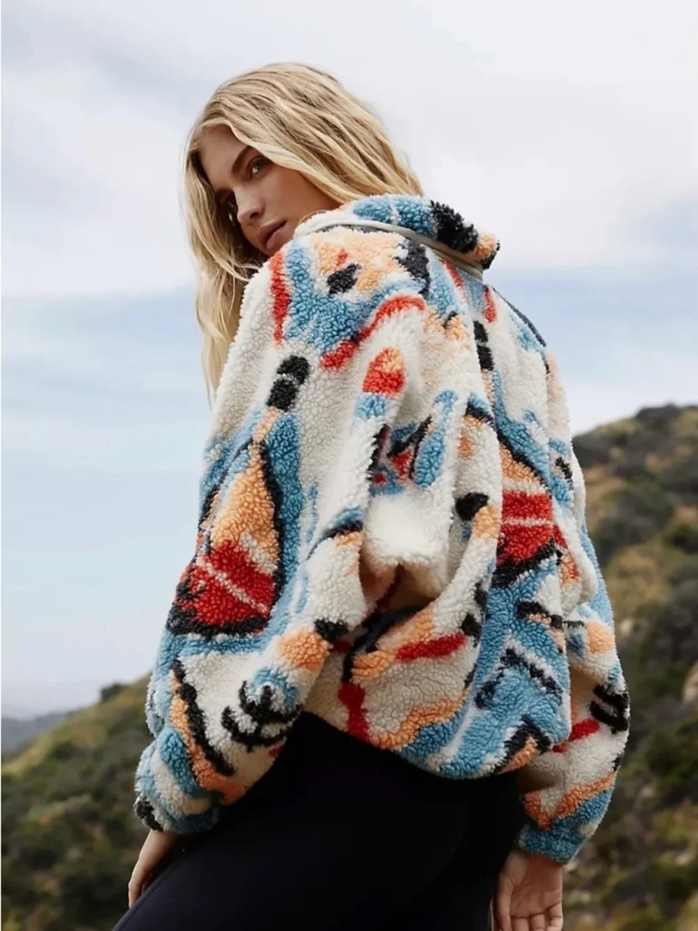 Free People Movement Hit the Slopes Rocky Ridge Printed Fleece Jacket Small - Picture 1 of 17